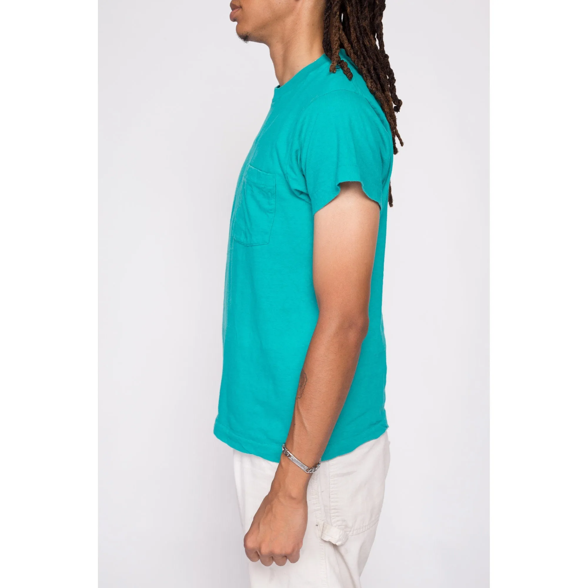 80s Plain Teal Pocket Tee - Men's Medium