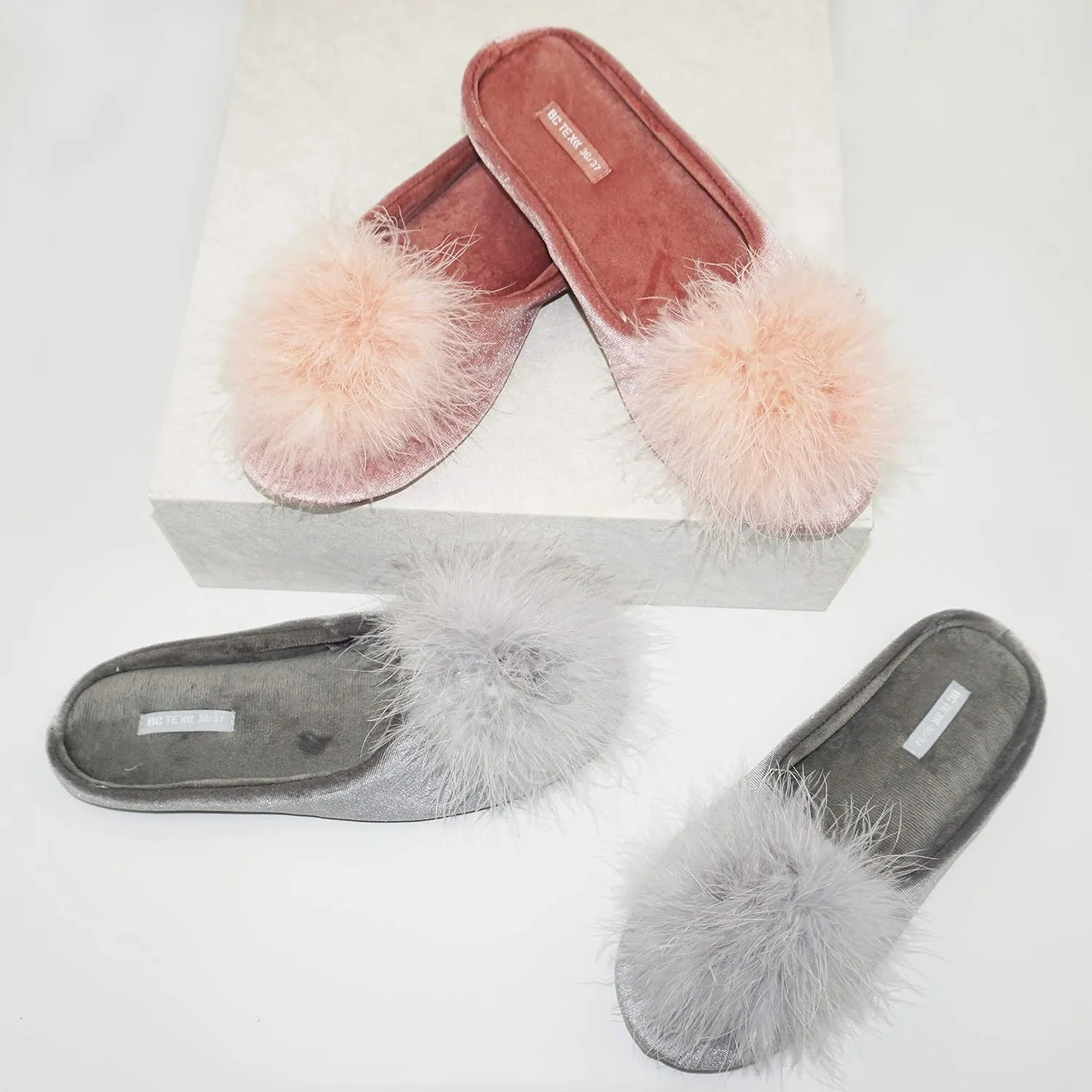 BCTEX COLL Women's Cozy Velvet Memory Foam House Slipper, Ladies Fuzzy Bedroom Slipper Non-slip Sole