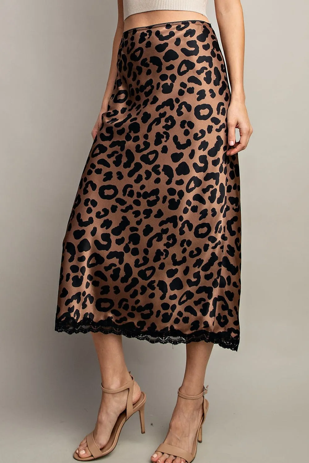 Brown Leopard Midi Skirt