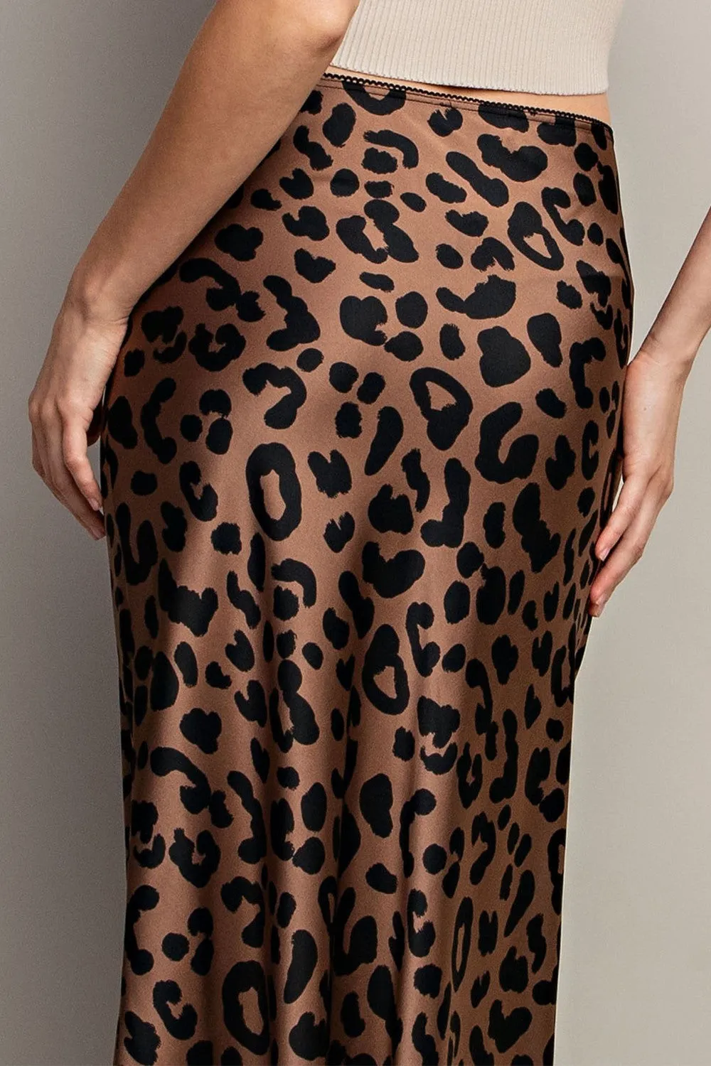 Brown Leopard Midi Skirt