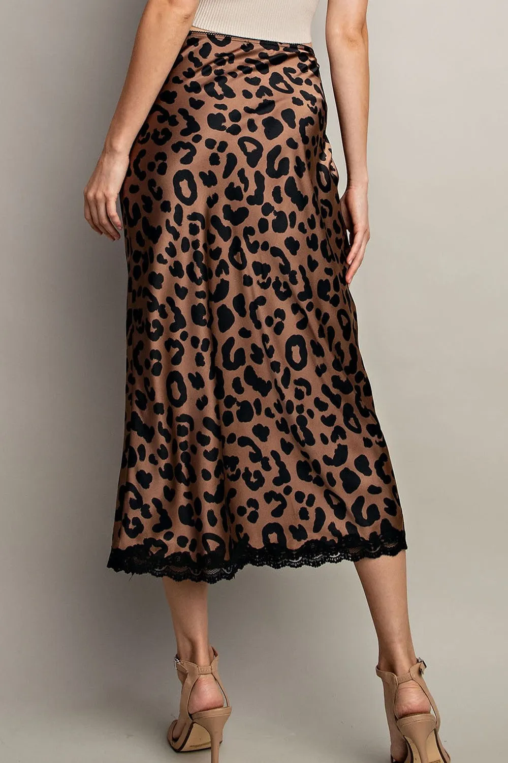 Brown Leopard Midi Skirt