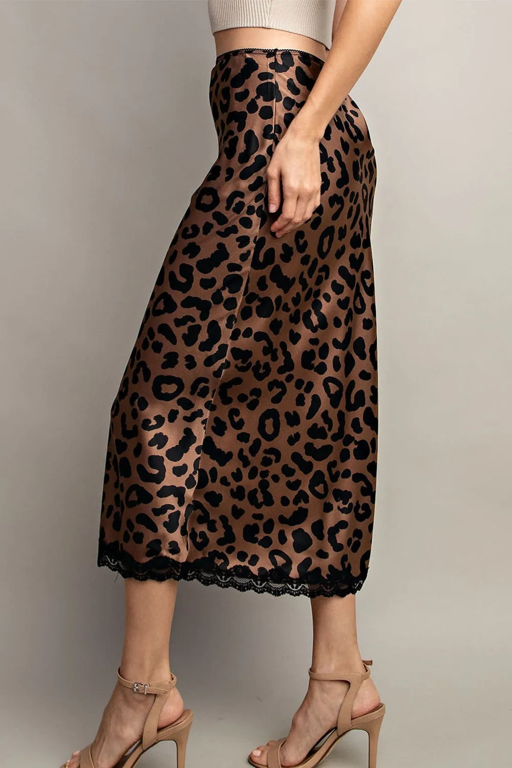 Brown Leopard Midi Skirt