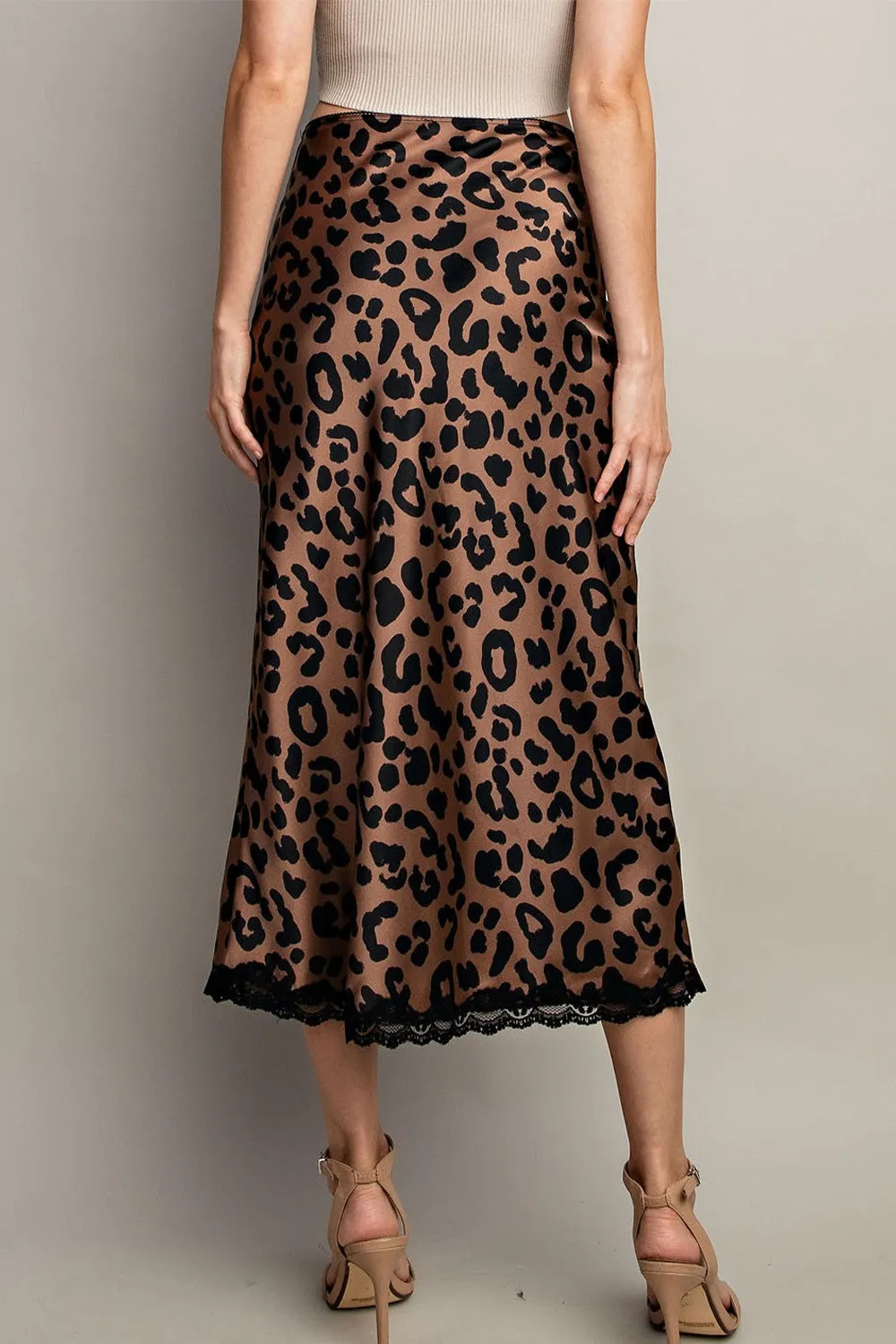 Brown Leopard Midi Skirt
