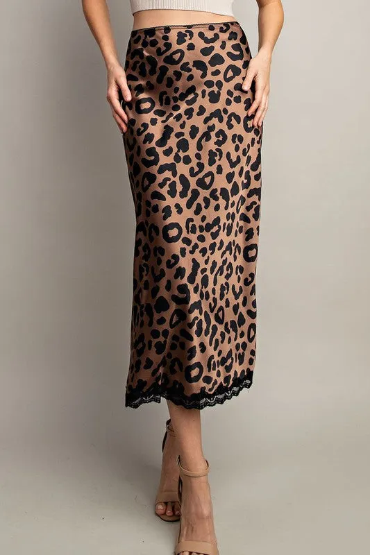 Brown Leopard Midi Skirt