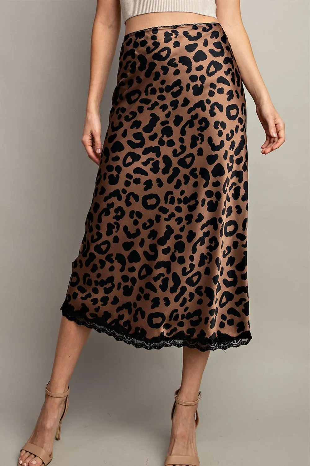 Brown Leopard Midi Skirt