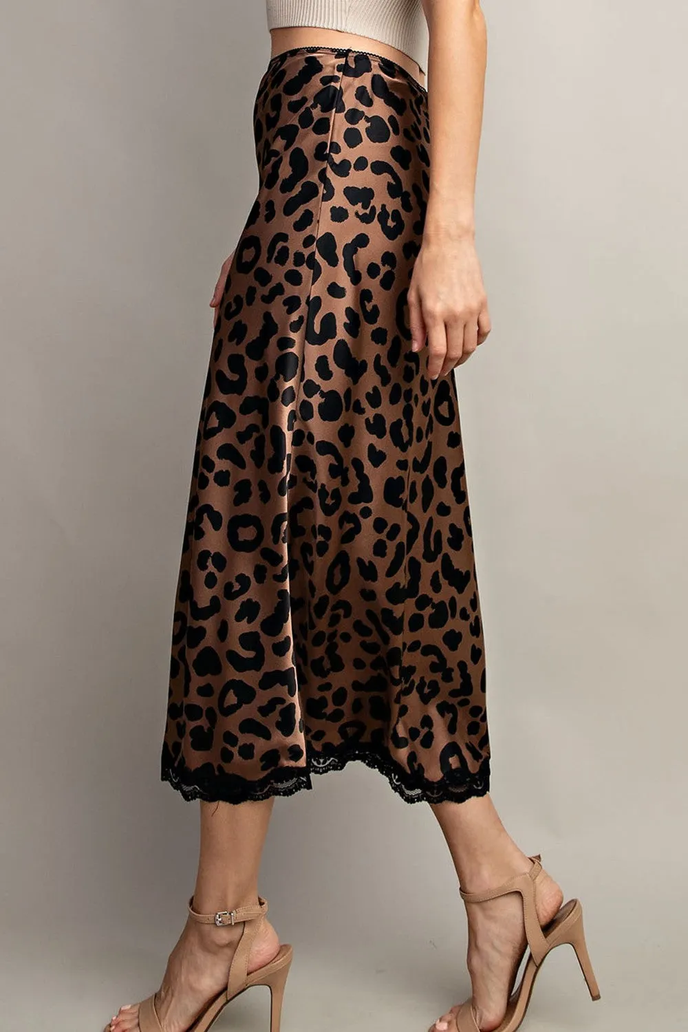 Brown Leopard Midi Skirt