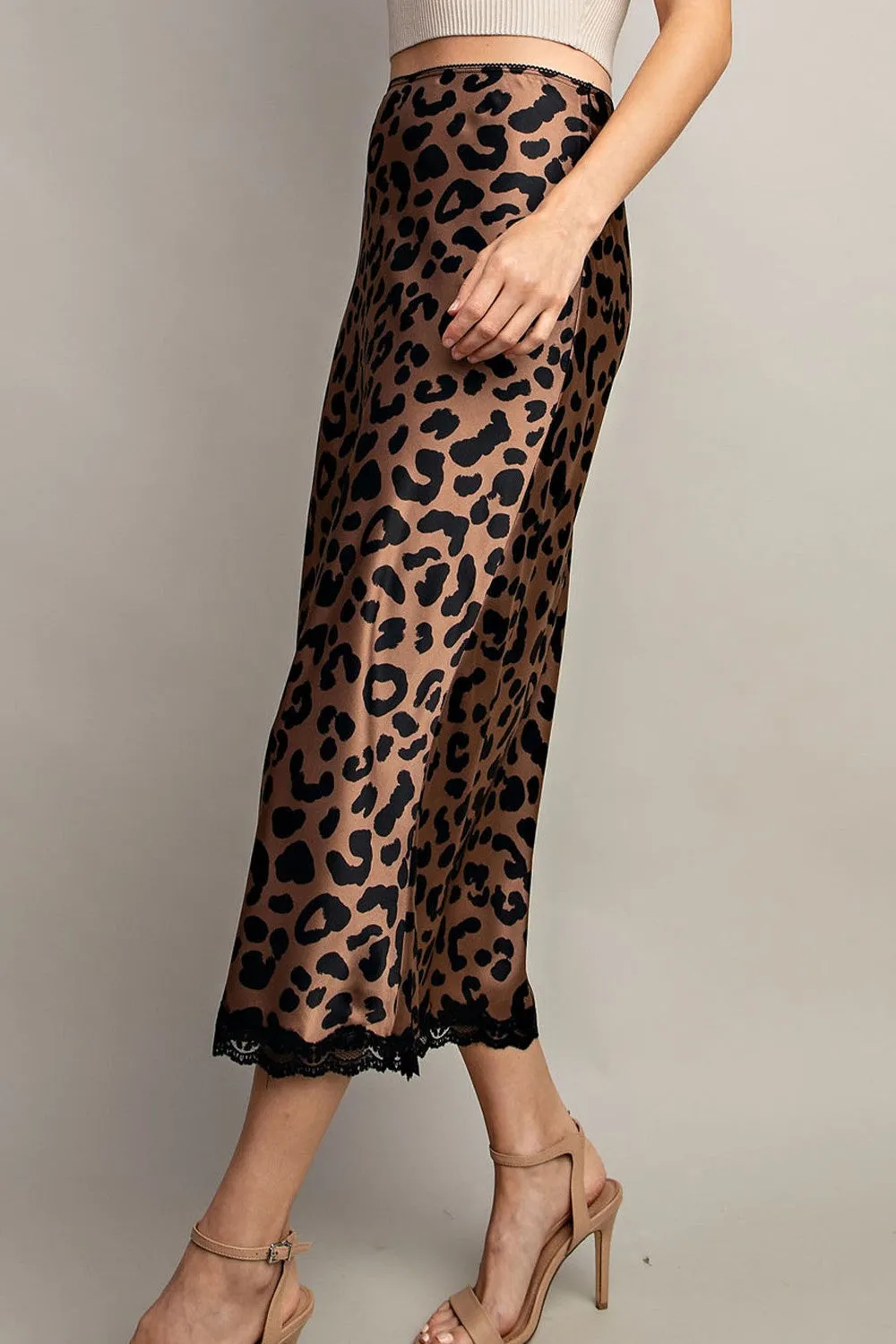 Brown Leopard Midi Skirt