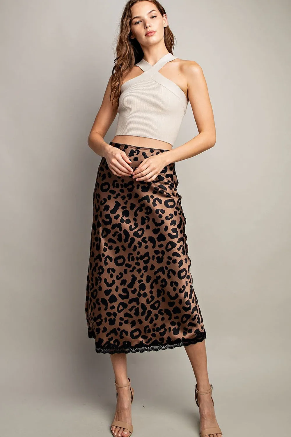 Brown Leopard Midi Skirt