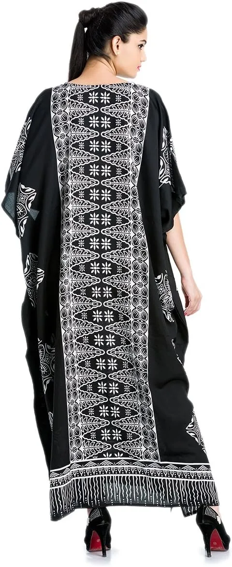 Caftan for Women Plus Size Black And White Kaftan Beach Swimsuit Cover Up Maxi House Dresses