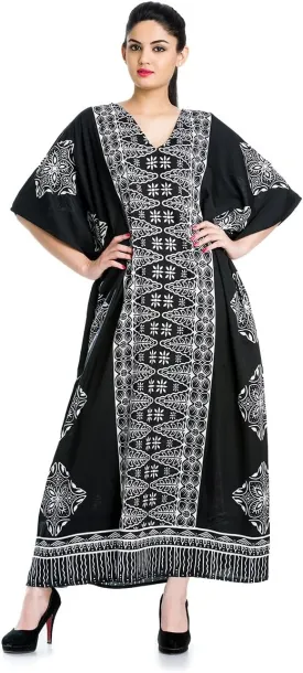Caftan for Women Plus Size Black And White Kaftan Beach Swimsuit Cover Up Maxi House Dresses