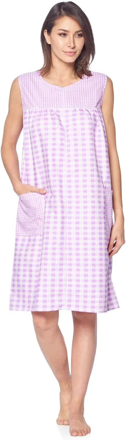 Casual Nights Women's Zip Up House Dress Sleeveless Duster Robe Housecoat Sleep Lounger