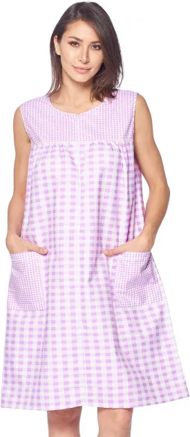 Casual Nights Women's Zip Up House Dress Sleeveless Duster Robe Housecoat Sleep Lounger