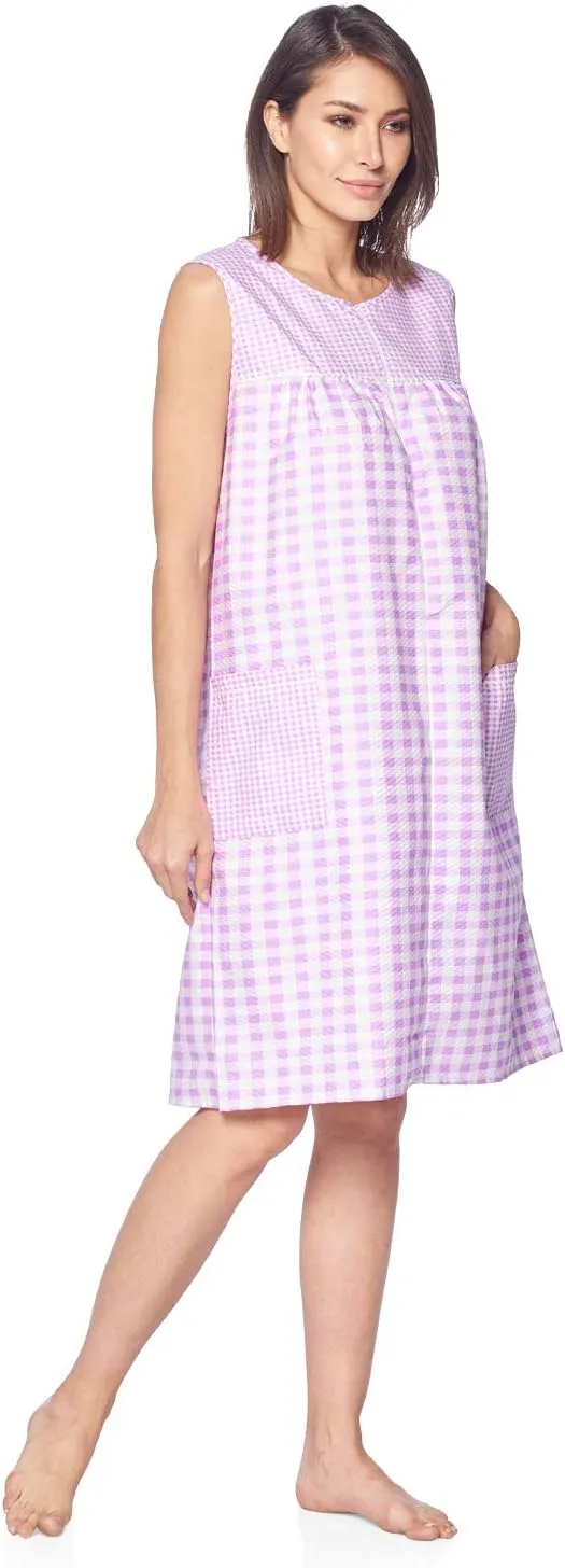 Casual Nights Women's Zip Up House Dress Sleeveless Duster Robe Housecoat Sleep Lounger