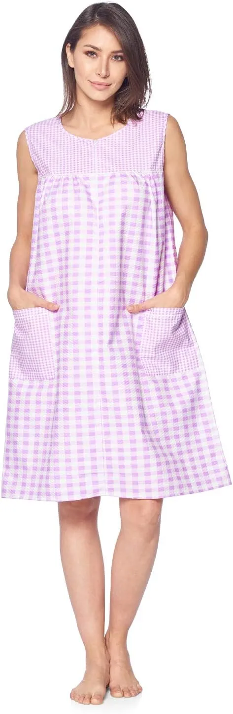 Casual Nights Women's Zip Up House Dress Sleeveless Duster Robe Housecoat Sleep Lounger