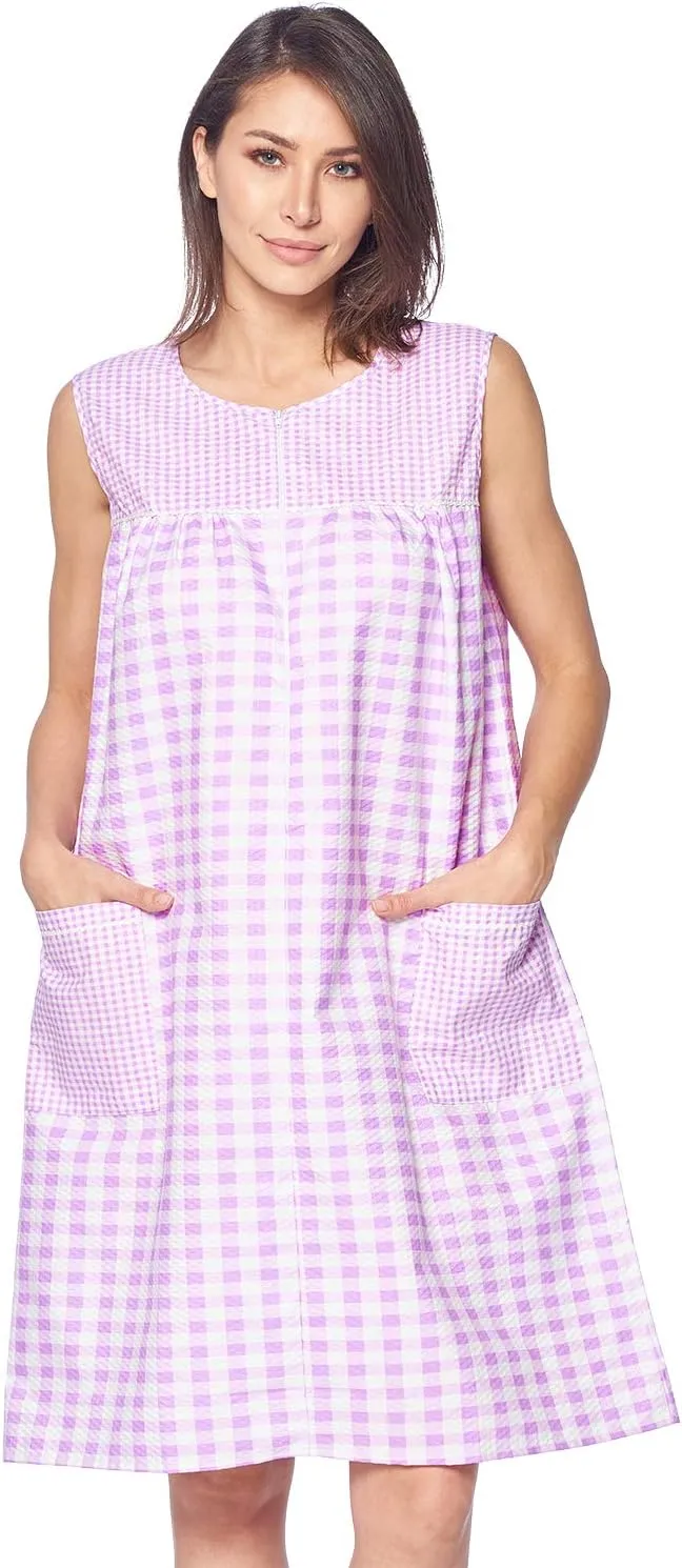 Casual Nights Women's Zip Up House Dress Sleeveless Duster Robe Housecoat Sleep Lounger