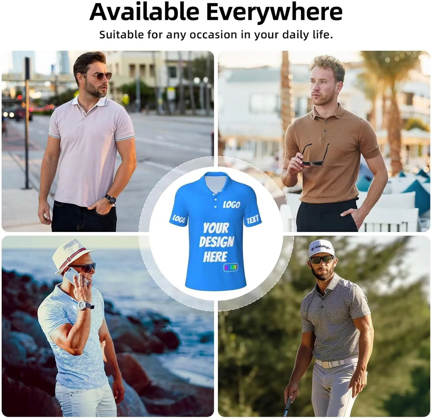 Custom Men's Polo Shirts Custom Golf Shirt Personalized Polo Shirt 4 Sides Print Personalized Shirts for Men