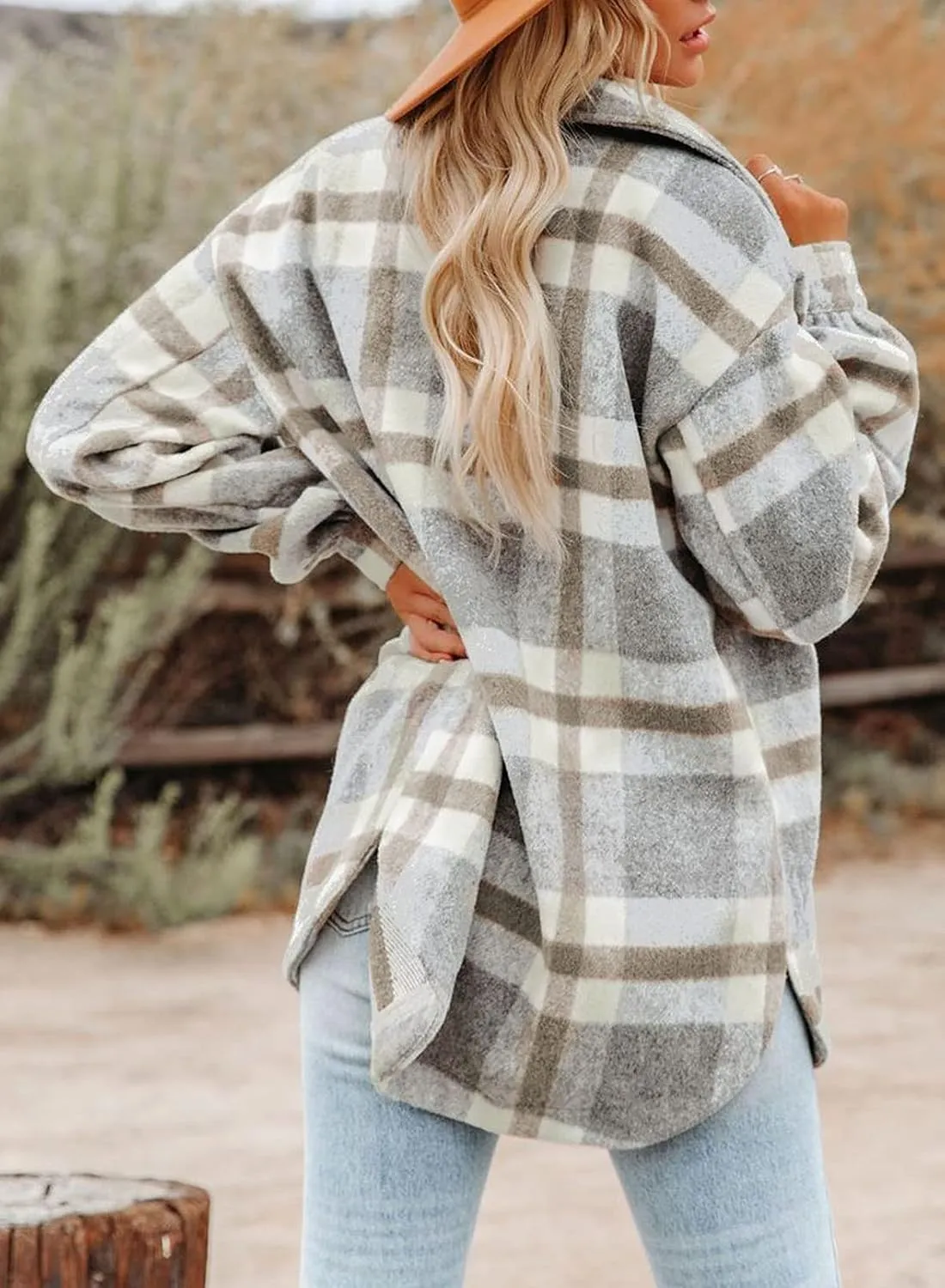 Dokotoo Womens Casual Plaid Button Down Long Sleeve Shirts Flannel Shacket Jacket Coats