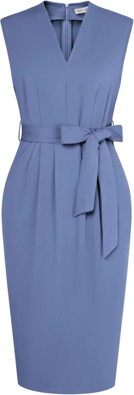 GRACE KARIN Women's Business Dresses Sleeveless V Neck Bodycon Sheath Dress Zipper Up Office Work Dress with Pockets