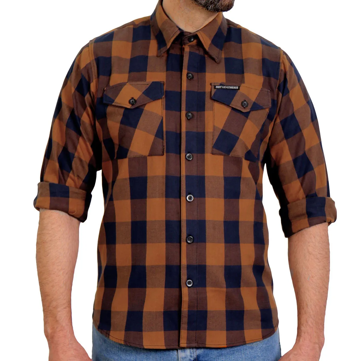 Hot Leathers FLM2016 Men's Brown and Navy-Blue Long Sleeve Flannel Shirt