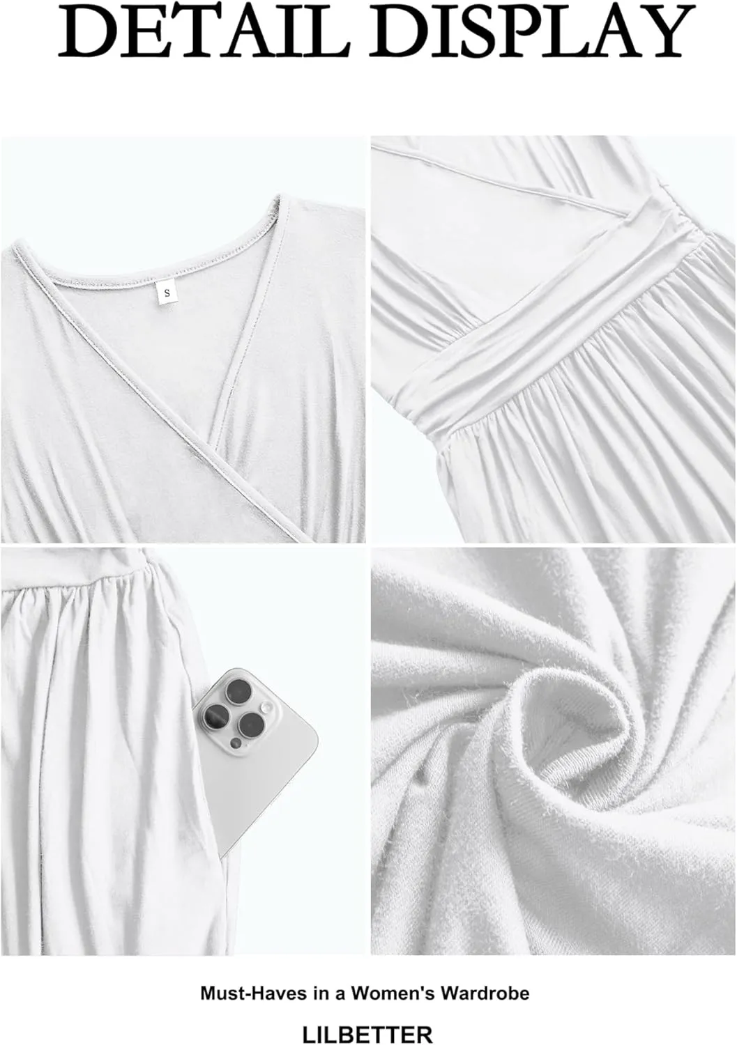 LILBETTER Women Sleeveless Deep V Neck Loose Plain Long Maxi Casual Dress