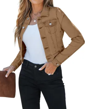 luvamia 2025 Cropped Jean Jackets for Women Fashion Short Denim Shacket Jacket Lightweight Fitted Stretchy with Pockets