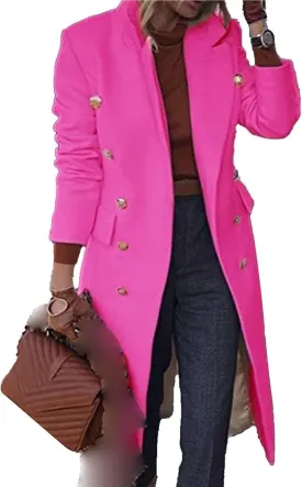 Maiyifu-GJ Women's Overcoat Notched Lapel Double Breasted Coats Fall Winter Elegant Wool Blend Trench Coat Long Jackets