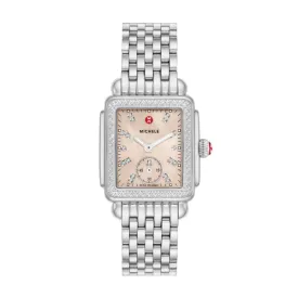 Michele Deco Mid Watch with Apricot Dial, Silver case and matching Diamond Set Bezel