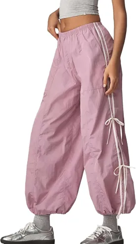 OPCAKM Women's Baggy Pants Elastic Waist Striped Track Sweatpants Parachute Pants