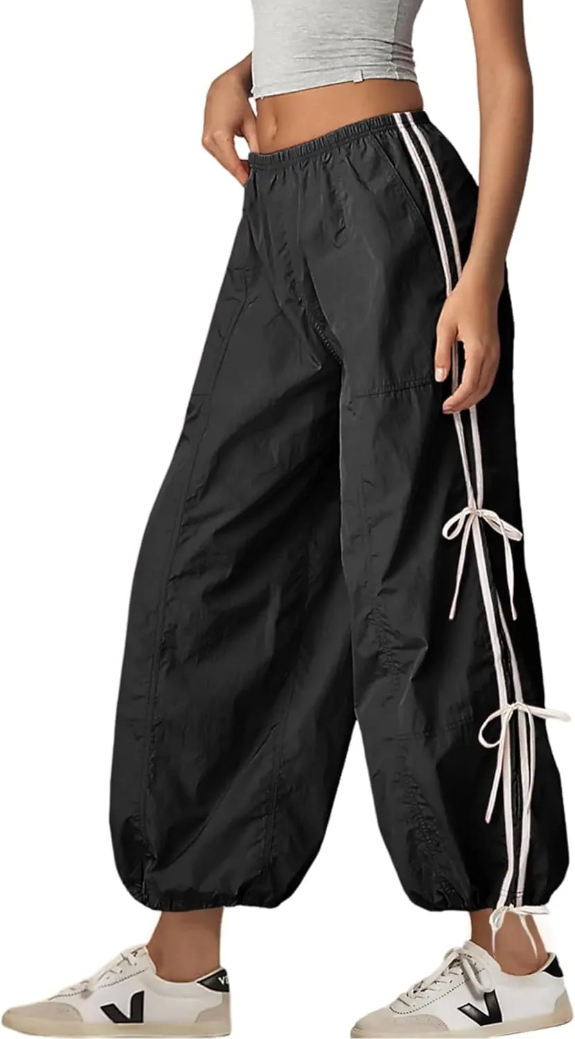 OPCAKM Women's Baggy Pants Elastic Waist Striped Track Sweatpants Parachute Pants
