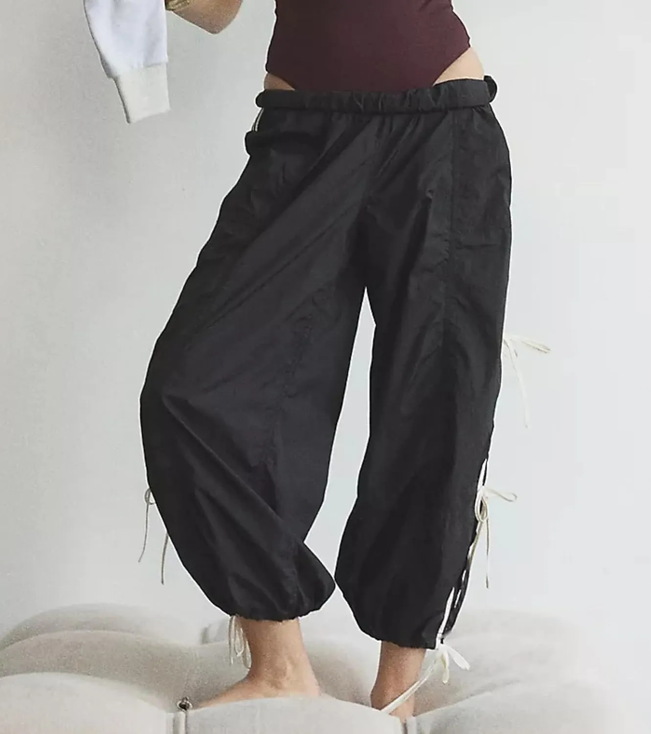 OPCAKM Women's Baggy Pants Elastic Waist Striped Track Sweatpants Parachute Pants