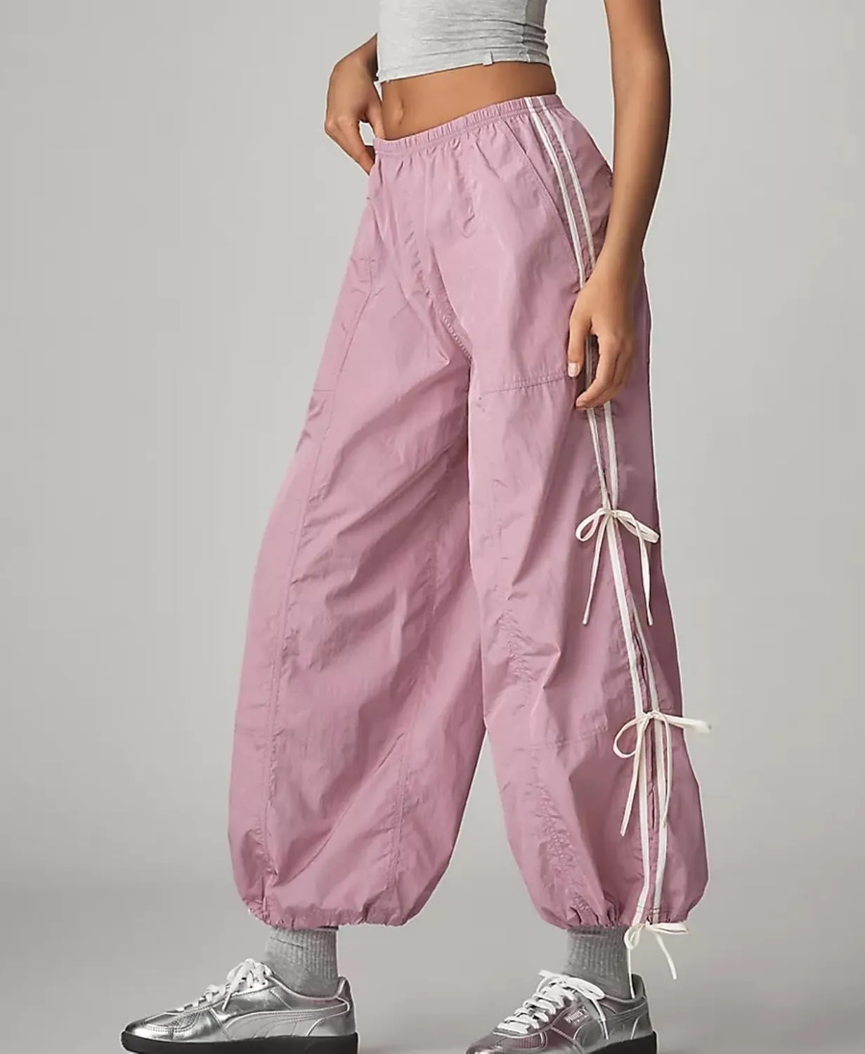 OPCAKM Women's Baggy Pants Elastic Waist Striped Track Sweatpants Parachute Pants