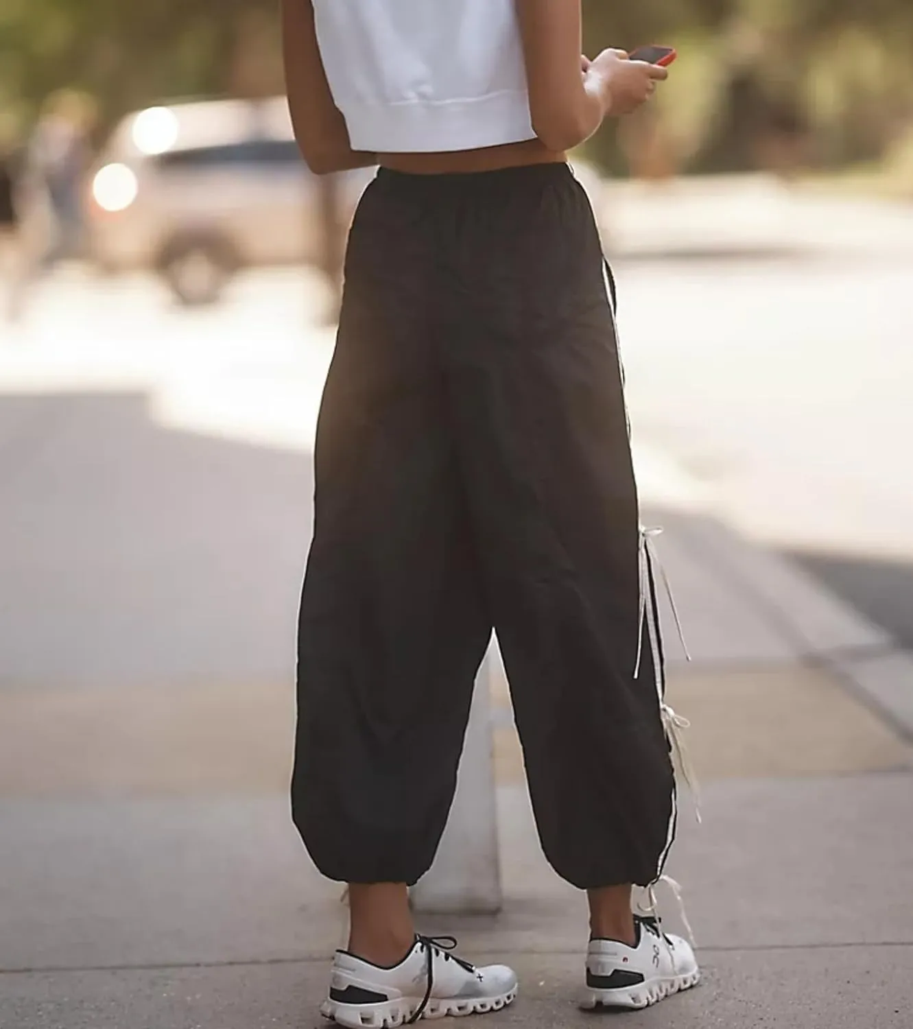 OPCAKM Women's Baggy Pants Elastic Waist Striped Track Sweatpants Parachute Pants