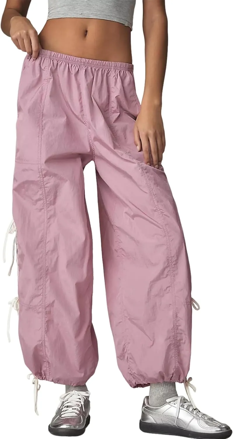 OPCAKM Women's Baggy Pants Elastic Waist Striped Track Sweatpants Parachute Pants