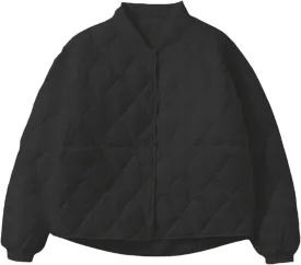 Quilted Jackets for Women Lightweight Bomber Puffer Jacket Oversized Button Down Cropped Coat Casual Fall Winter Tops