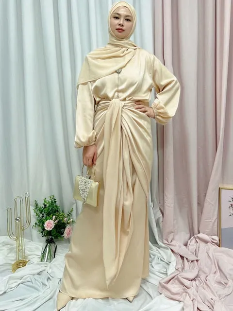 Satin Robe with Wrap Tie 2-piece Dress Set