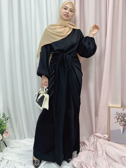 Satin Robe with Wrap Tie 2-piece Dress Set