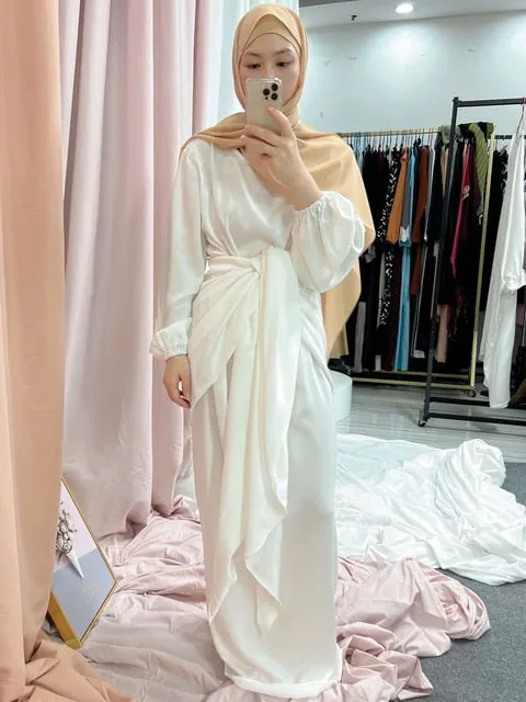 Satin Robe with Wrap Tie 2-piece Dress Set