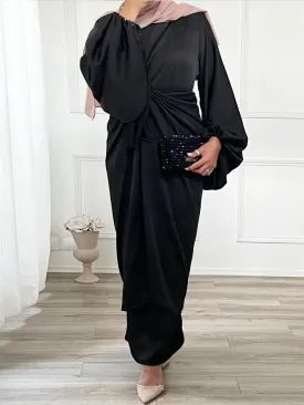 Satin Robe with Wrap Tie 2-piece Dress Set