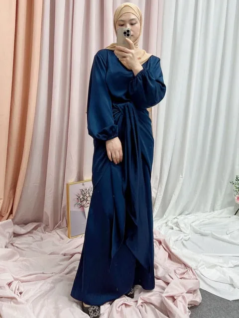 Satin Robe with Wrap Tie 2-piece Dress Set