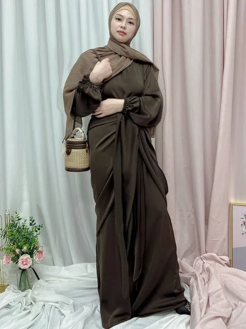 Satin Robe with Wrap Tie 2-piece Dress Set