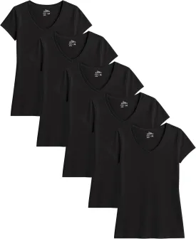 Sexy Basics Women's 5 & 10 Pack Casual & Active Cotton Stretch V Neck Short Sleeve Shirts
