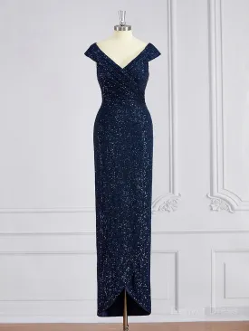Sheath V-neck Floor-Length Mother of the Bride Dresses With Ruffles