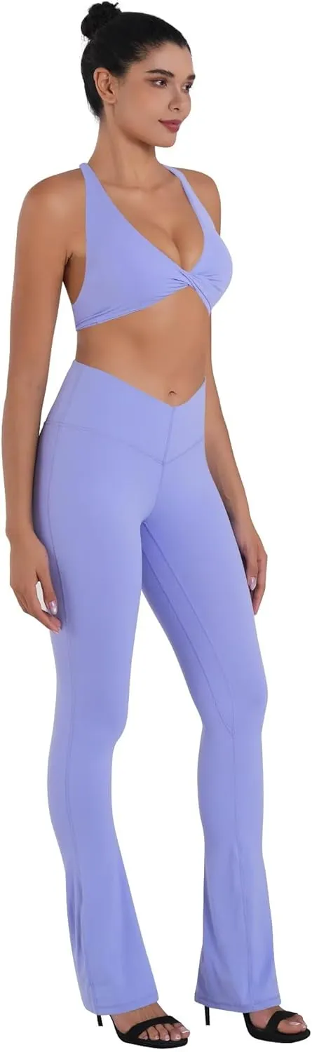 Sunzel Mini Flare Leggings for Women V Crossover Mid Rise Workout Flared Yoga Pants with Tummy Control and Wide Leg