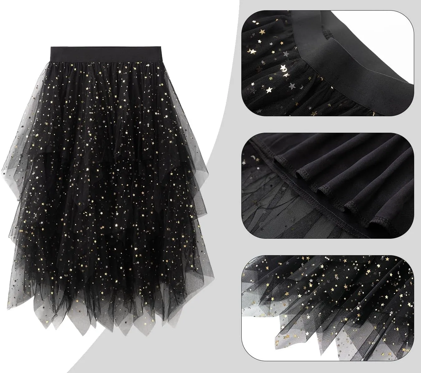 Tulle Skirts for Women Midi Long Tutu Skirt A-Line Mesh Layered Fairy Trendy High Elastic Waist Halloween Skirts