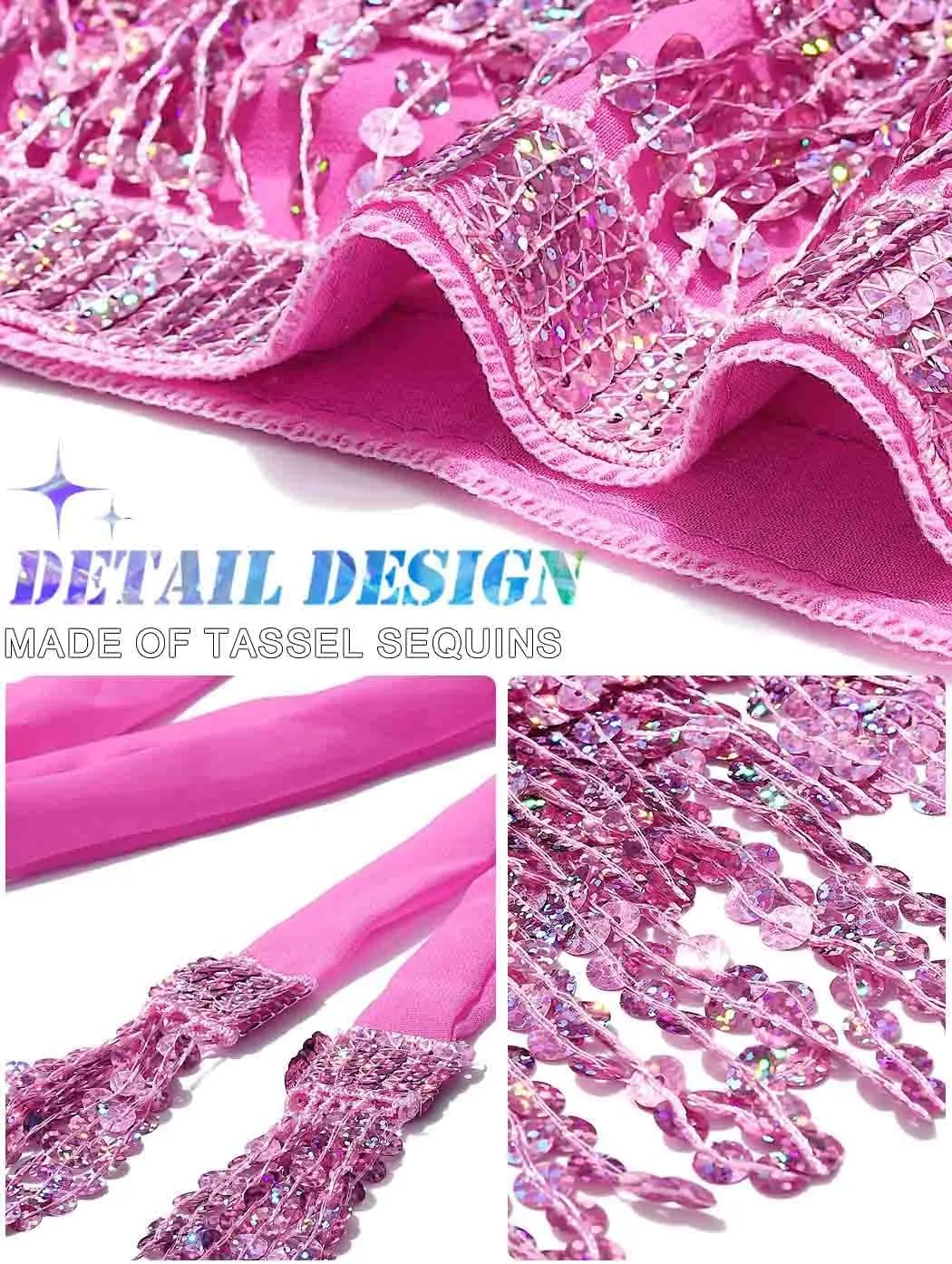 TWINKLEDE Sparkly Sequin Tassel Skirt Rave Fringe Skirts Belly Dance Hip Scarf Belts for Women