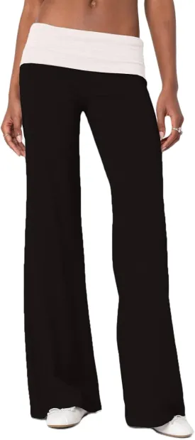 UAURORAO Fold Over Yoga Pants for Women Wide Leg Workout Sweatpants Y2k Striped Lounge Pants