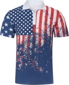 UNIFACO Men's American Flag Polo Shirt Patriotic Performance Golf Short Sleeve Polo T-Shirts M-XXL