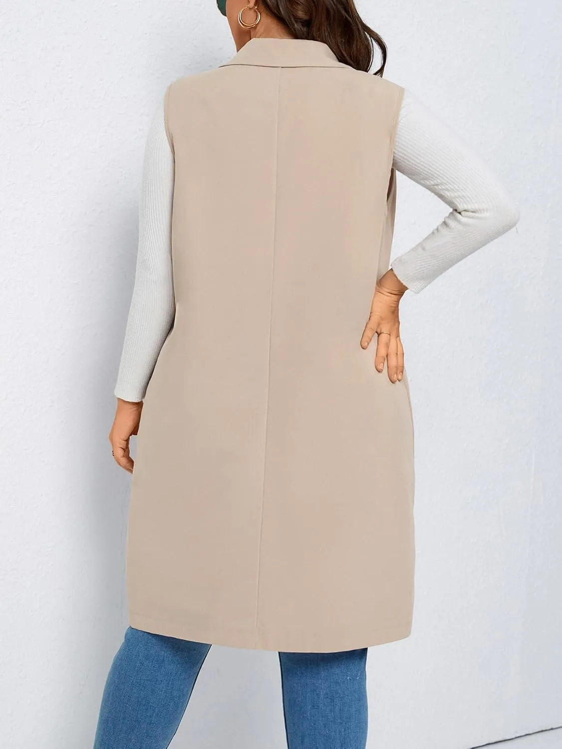WDIRARA Women's Plus Size Single Button Vest Coat Lapel Neck Sleeveless Elegant Outerwear Coats
