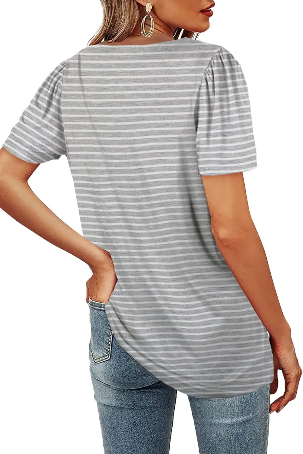 WIHOLL Womens Summer Tops Casual Square Neck Puff Short Sleeve T Shirts
