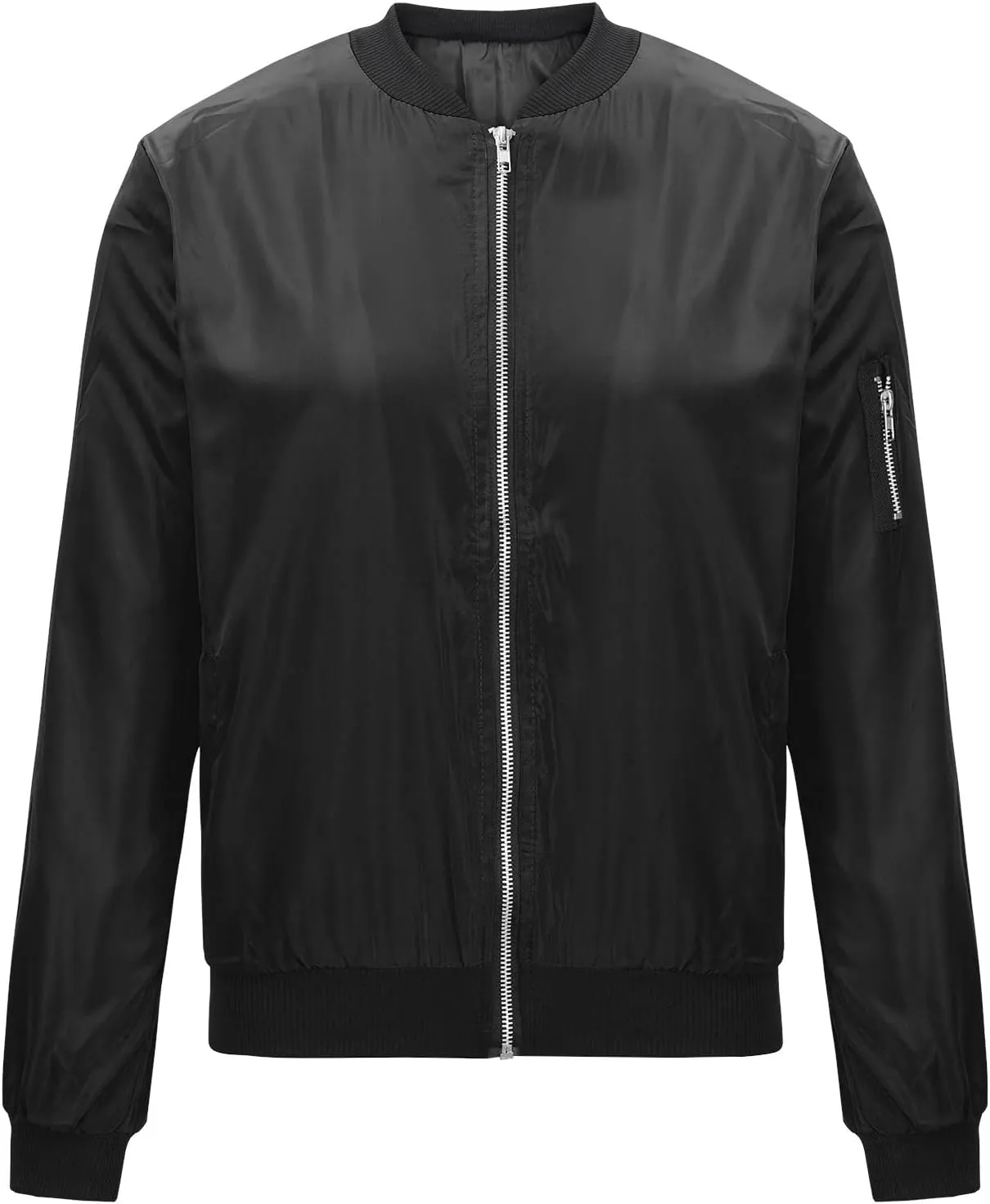 Women's Bomber Jacket 2024 Casual Fall Coats Fashion Zip Up Long Sleeve Outerwear Windbreaker with Pockets, Large